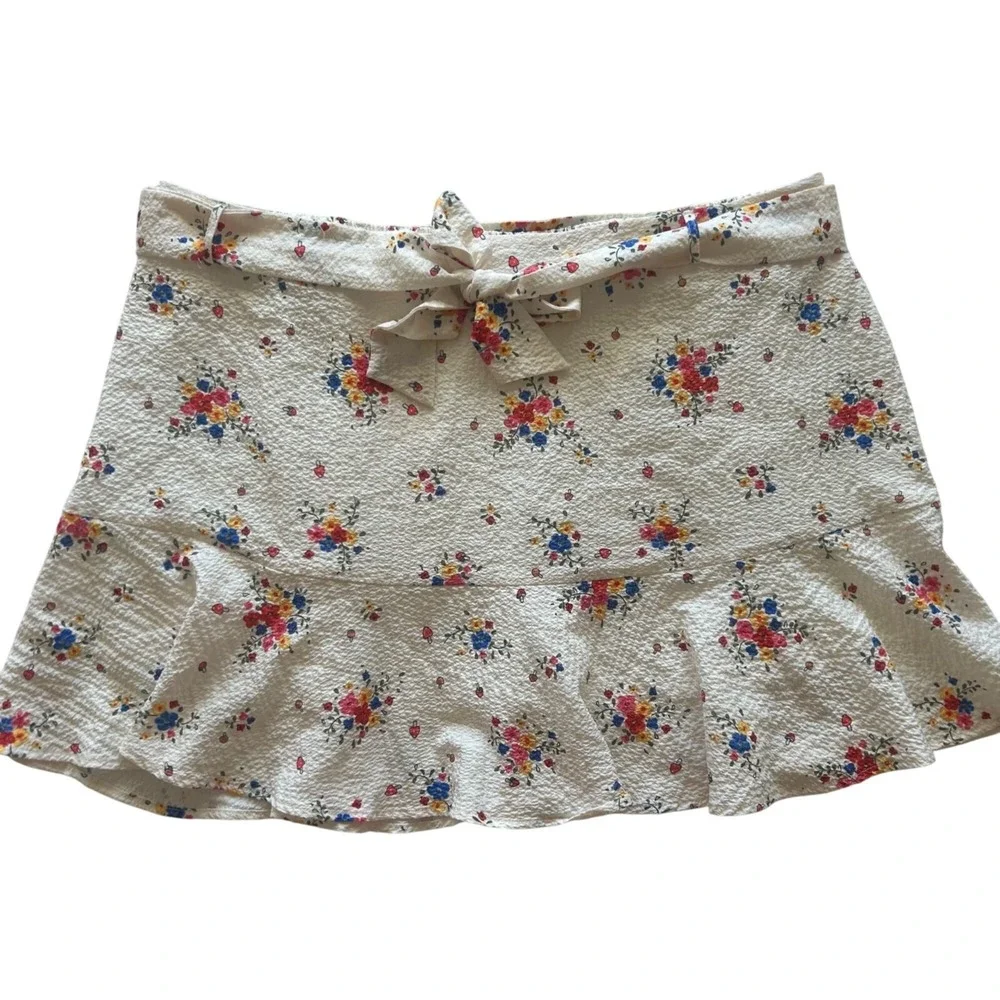 Cider‎ Floral Ruffle Mini Skirt With Tie Waist Plus Size 4X Coquette